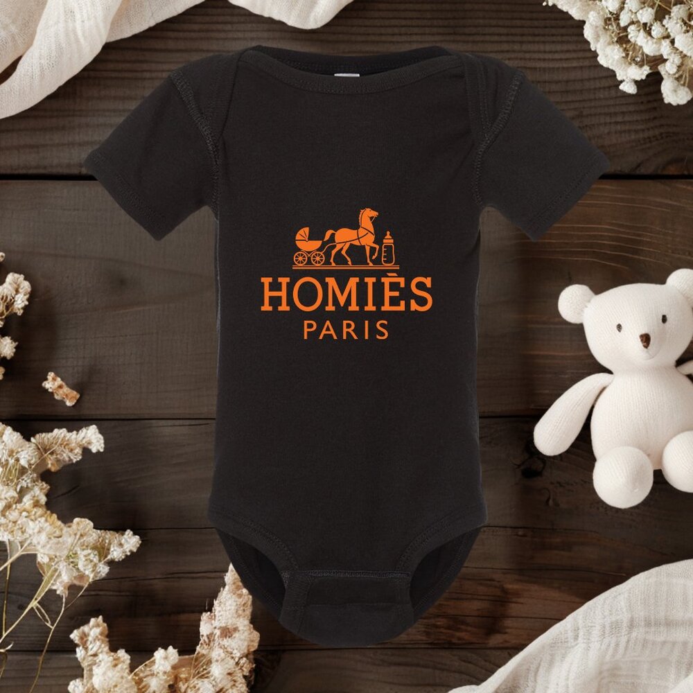 HOMIÈS PARIS Baby Onesie | Funny Designer Parody Onesie | Cute Infant Gift
